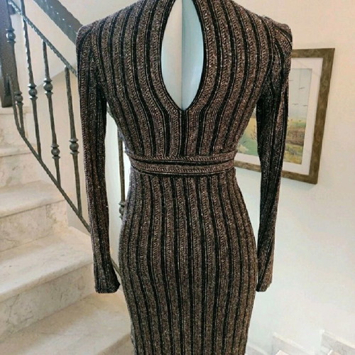 New Look Bodycon Glitter Dress New, Black Gold, Size 38