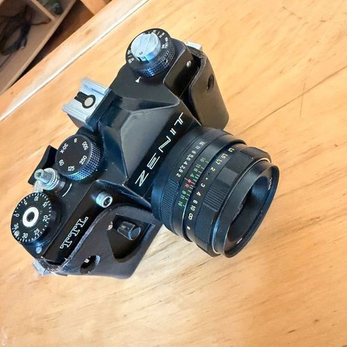 Zenit TTL 35mm SLR film camera used with leather case