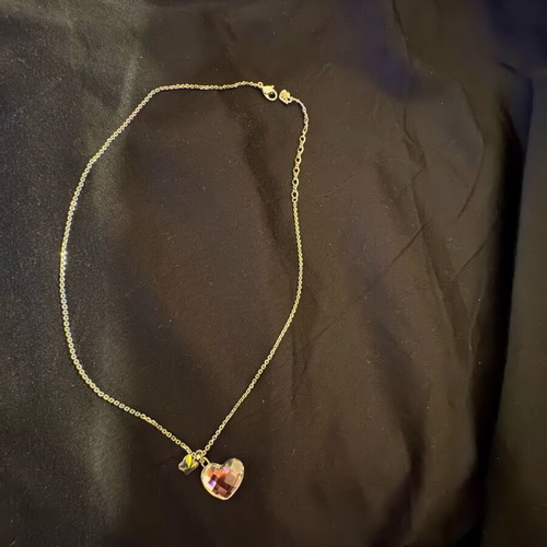 Swarovski necklace used with chain, lilac heart and butterfly