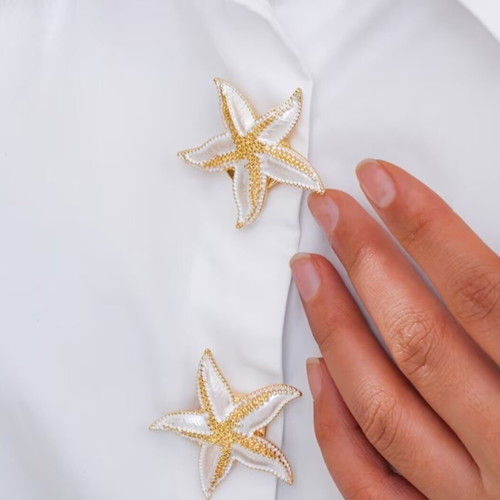 Starfish cufflinks new, white and gold tone, box only