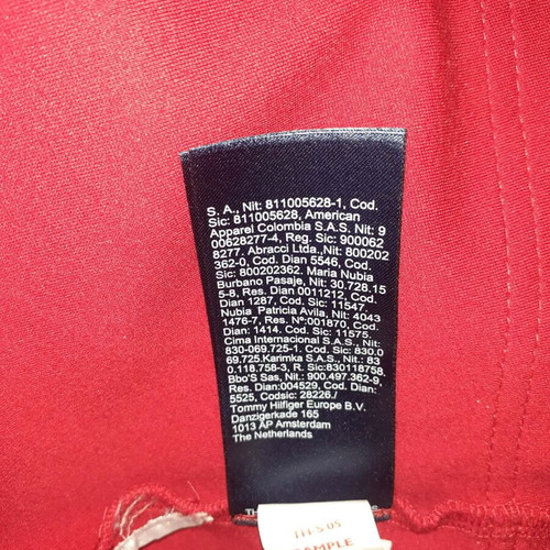 Tommy Hilfiger red dress with V neck and blue and white sleeve stripes, like new