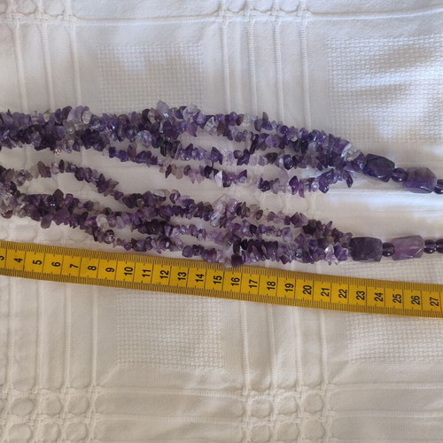 Multi-strand natural amethyst necklace, boho style