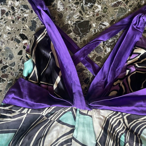 Mini silk cocktail dress used, multicolor purple shades