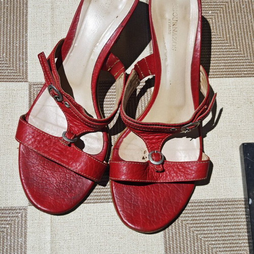 J. Bournazos Athens leather sandals used, red-orange, size 40