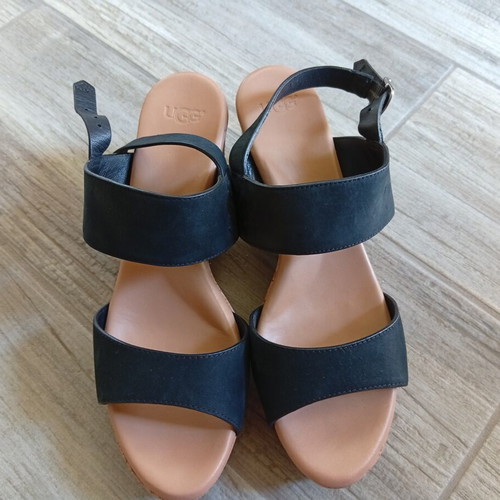 Ugg leather wedge sandals, size 38, black