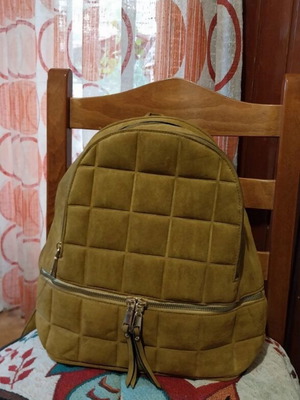 Suede backpack like new, brown and orange, 3 compartments