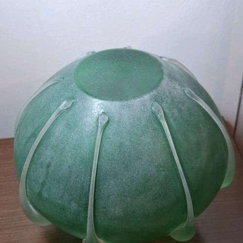 Art vase used, heavy, sand-blasted with appliqued detail
