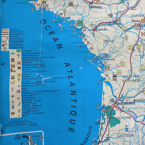 France map old used double-sided 100x124 cm