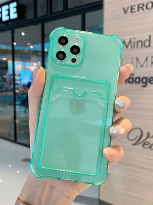 iPhone 12Pro Max case new with card slot, transparent green TPU