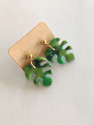 Handmade earrings green polymer clay with steel clasp new
