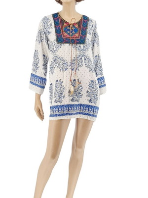 Long blouse white with blue details size M/L new, cotton