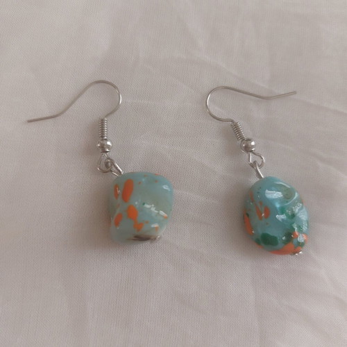 Little Matisse handmade statement earrings with turquoise and orange beads