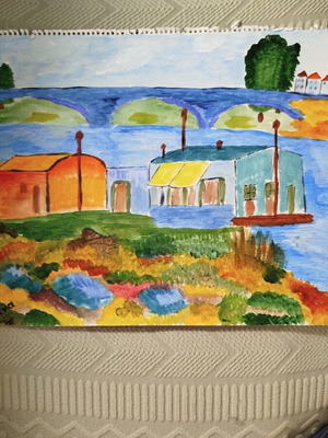 Acrylic painting handmade on paper without frame like new