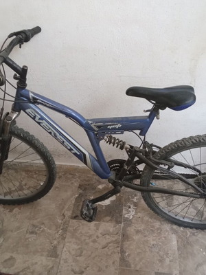 Everest city bike with front and rear suspension, blue