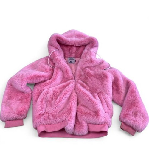Hidden Cult pink faux fur zip-up hoodie jacket, size M