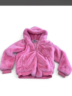 Hidden Cult pink faux fur zip-up hoodie jacket, size M