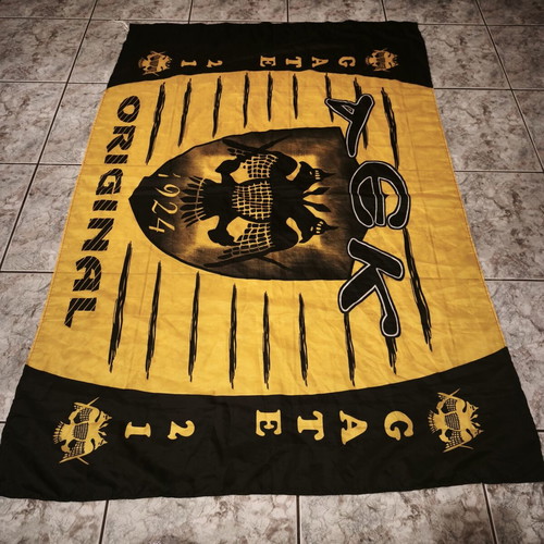 AEK flag large used, 140 x 39 cm, authentic