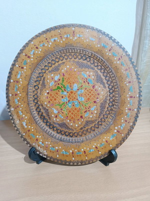 Decorative wooden wall plate used, hand-painted 25 cm