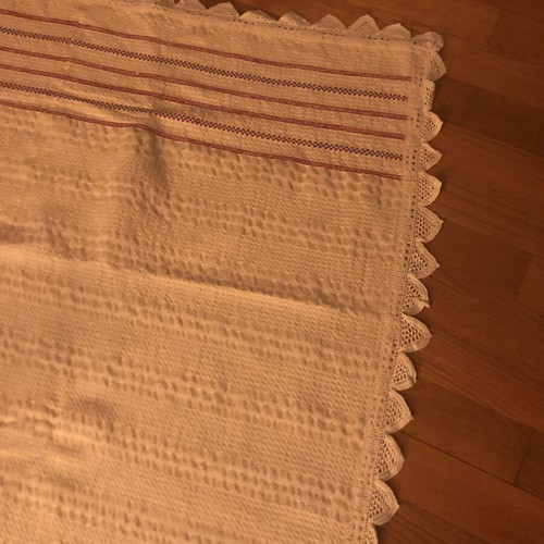 Handwoven Hrami Table Linen with Handmade Lace, Used, 160x180 cm