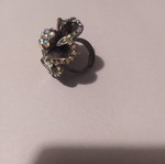 Rhinestone adjustable fashion ring black and silver like new