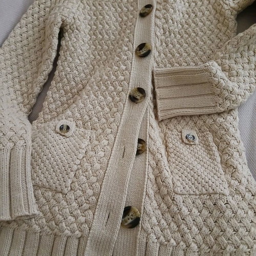 Long knitted cardigan like new, beige, warm with large collar