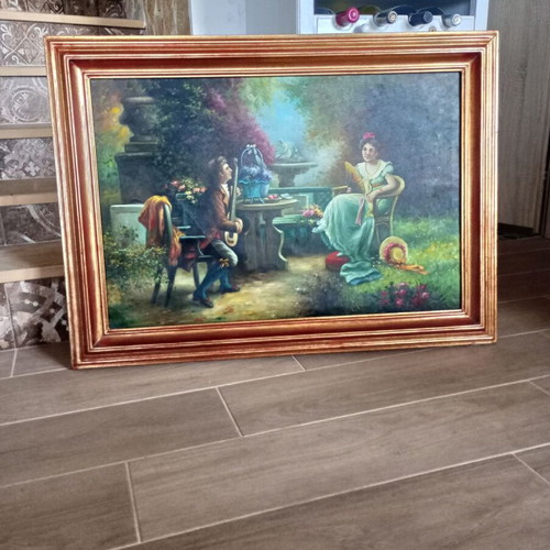 Painting with heavy wooden frame like new, 108x78