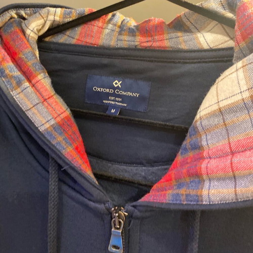 Oxford Company Men’s Zip-Up Jacket with Plaid Lined Hood, Size M, Like New