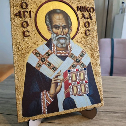 Saint Nicholas Decoupage Icon on Wood new