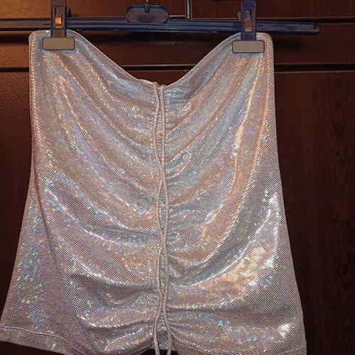 JLO strapless top silver like new, lamé, rhinestone