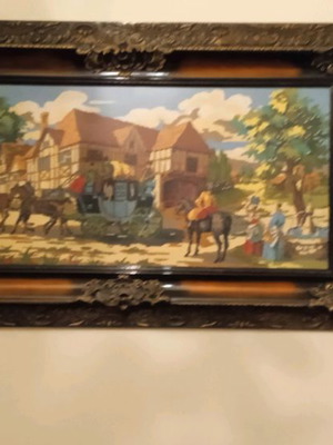 Embroidered painting used, very large with carved frame