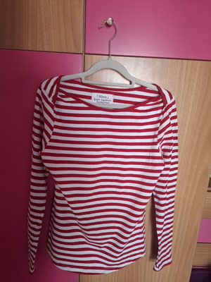 Sfera long-sleeve blouse like new, red and white nautical stripes, size L