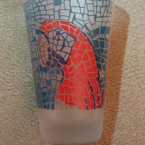 Collectible Papagalos Loumidis Coffee Glass like new, frosted mosaic design