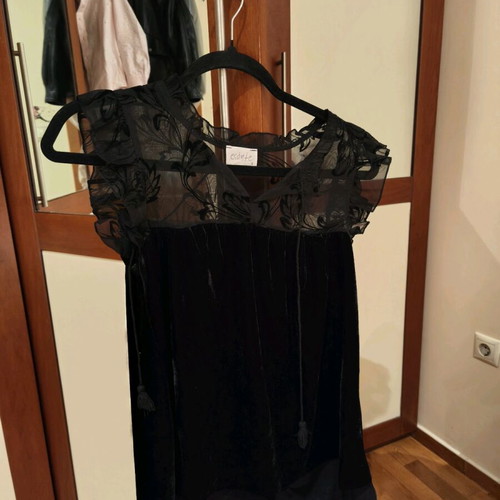 Evening velvet blouse with transparency, short sleeve, like new, black, size S