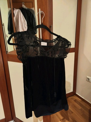 Evening velvet blouse with transparency, short sleeve, like new, black, size S