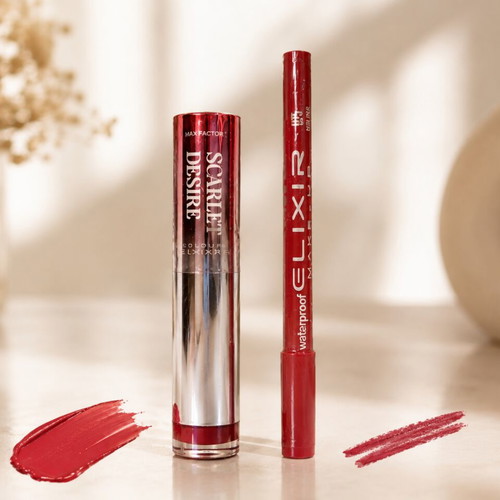 Max Factor Scarlet Desire Lipstick and Elixir Waterproof Lip Liner No. 075 new
