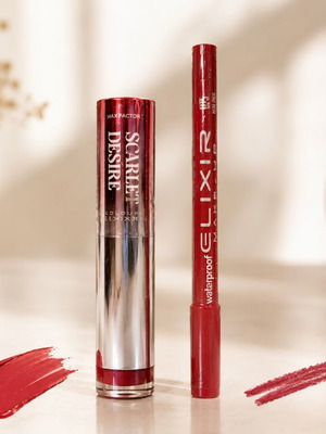 Max Factor Scarlet Desire Lipstick and Elixir Waterproof Lip Liner No. 075 new