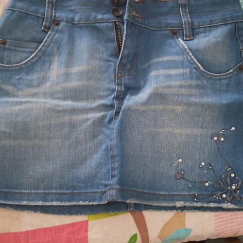 Mini denim skirt used, blue and turquoise, vintage