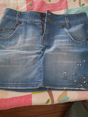Mini denim skirt used, blue and turquoise, vintage