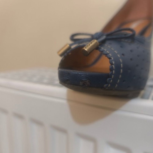 Geox peep toe pumps blue used, size 38.5, brown heel