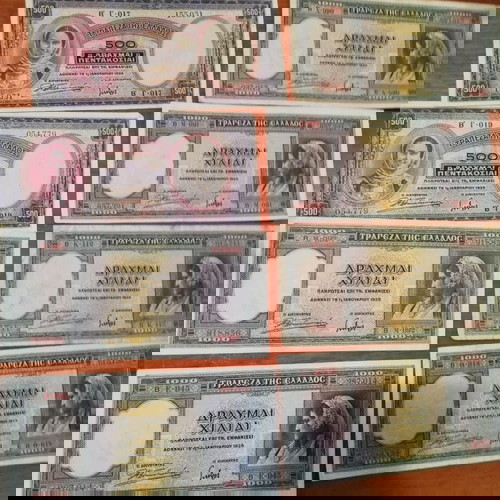 Λοτ 8 χαρτονομίσματα 1939, 500 και 1000 δραχμές μεταχειρισμένα