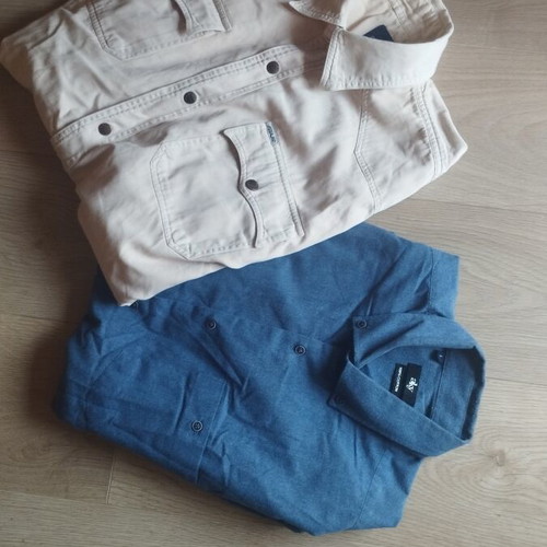 Men's cotton winter shirts size L, like new, beige and blue, set of two