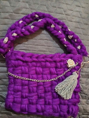 Crocheted bag like new, purple and gray, handmade