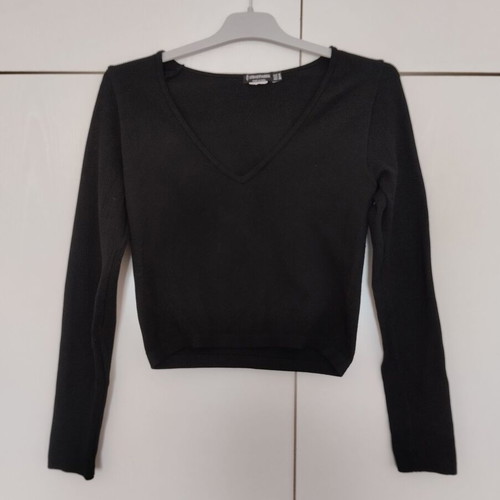 Stradivarius black blouse used, long sleeve, rib knit, crop, small medium