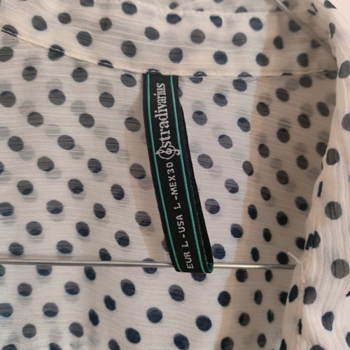 White high-waisted denim set and polka dot tulle shirt, like new