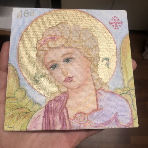 Guardian Angel original watercolor painting on canvas, new