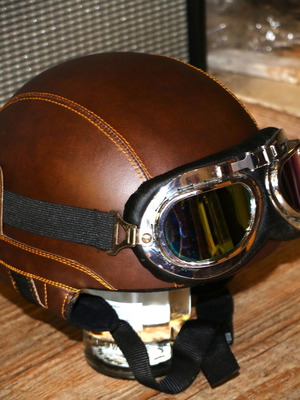 Motorcycle helmet with rainbow goggles replica pilots interwar era size L new