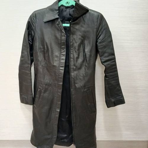 Long black leather jacket size S like new, TIMBER LEATHER