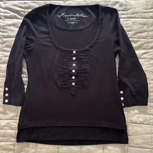 Karen Millen black cotton blouse used, size 12 UK