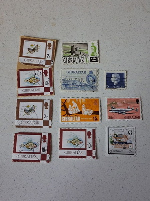 Gibraltar and Canada stamps used, pack of 11 thematic pieces