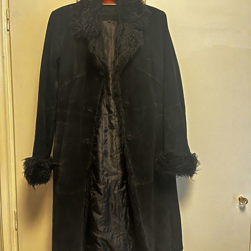 Attrattivo leather coat with fur Y2K, black suede